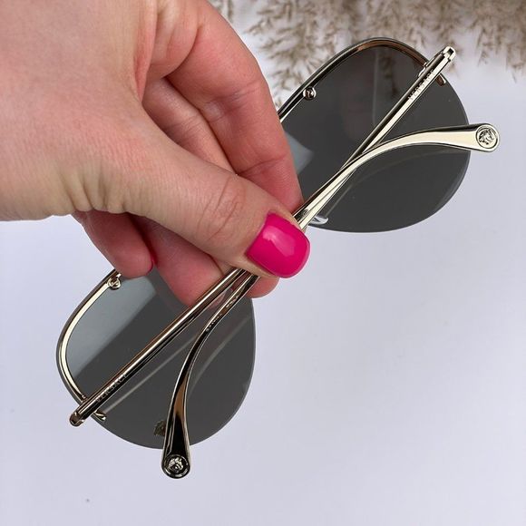 Versace VE2231 12526G Sunglasses Aviator Pale Gold Rimless Mirrored Women - Picture 2 of 10